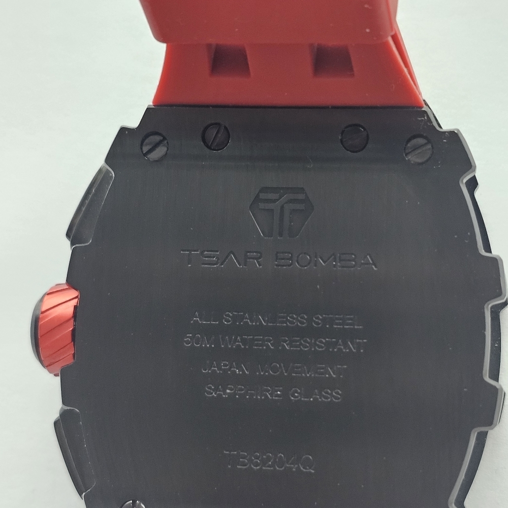 TSAR BOMBA Mens Elemental Black Face TB8204Q Red Band Watch - Picture 3 of 7